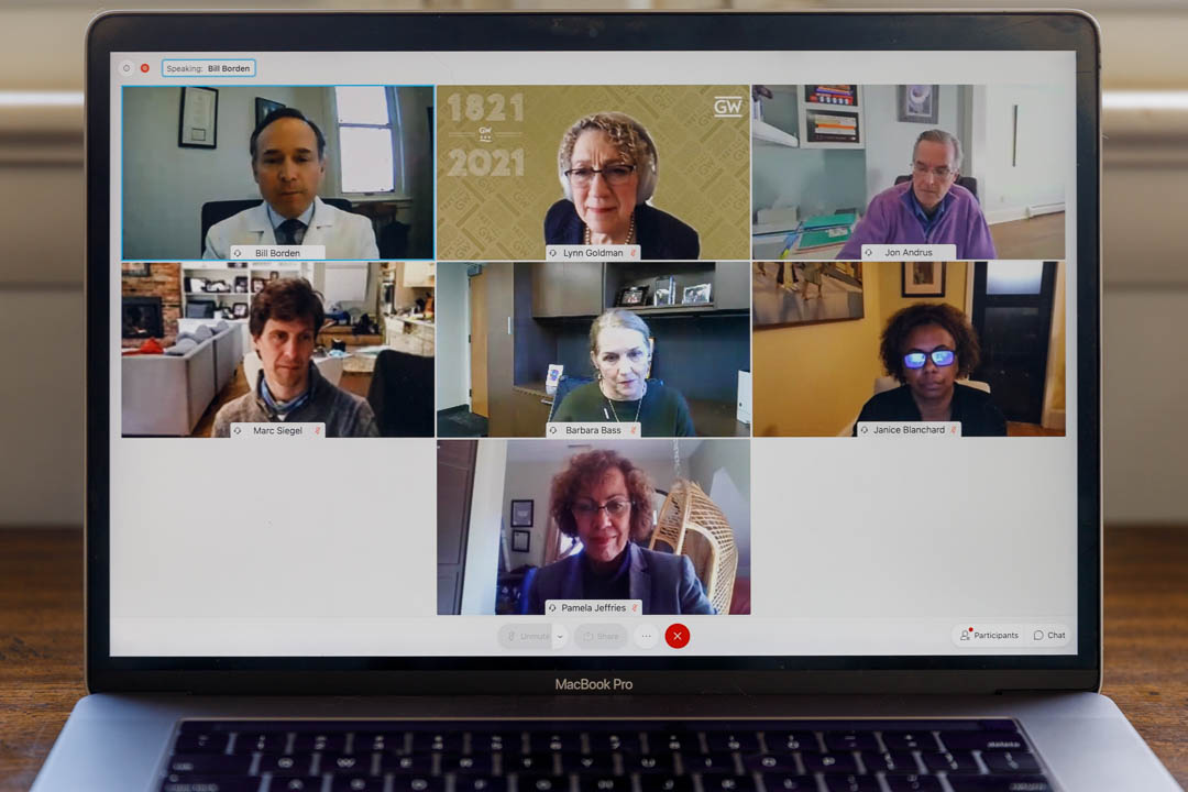 Event panelists shown meeting virtually on a computer screen. 