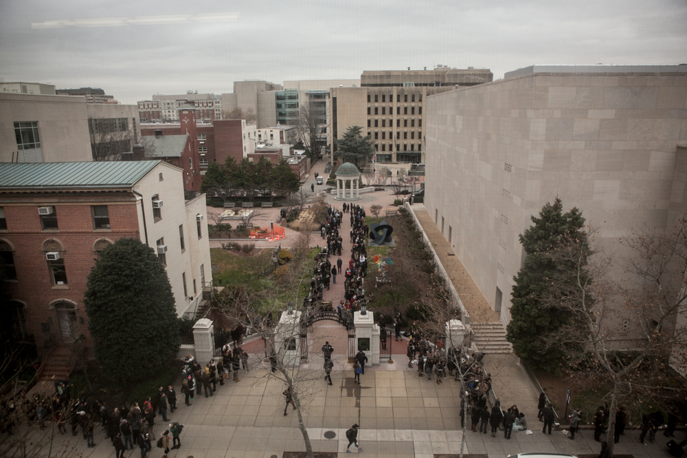 Students wait in line to get into 'The Colbert Report.'