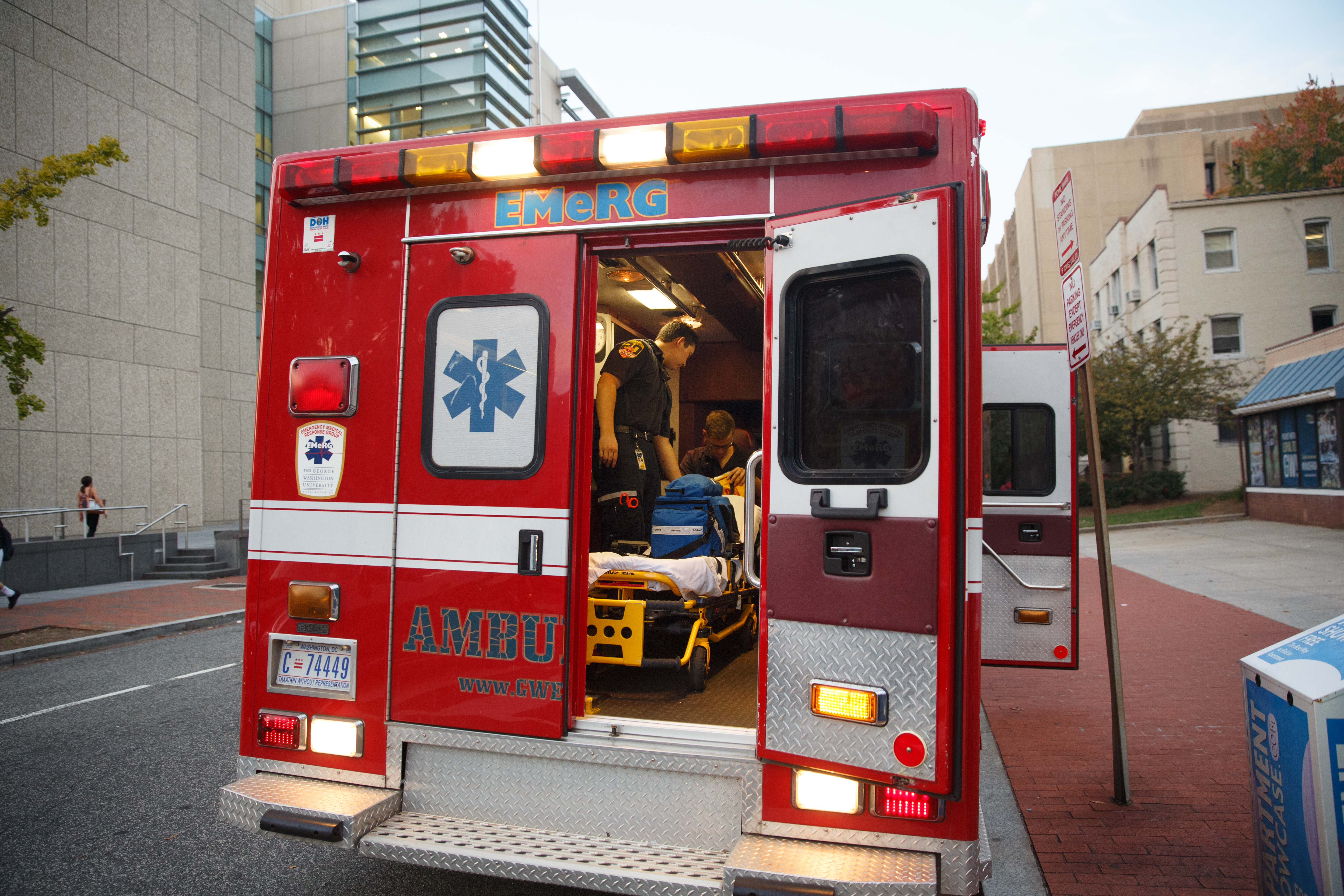 students in rear of ambulance