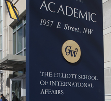 Elliott School of International Affairs building sign at 1957 E Street NW