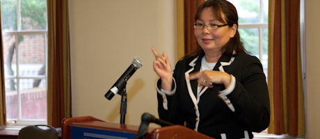 Tammy Duckworth speaks at podium