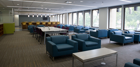 Renovated student space features chairs and tables