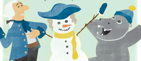 graphical representation of George Washington, snowman and hippo