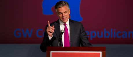 Jon Huntsman speaks at podium