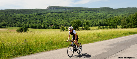 Laurel Wassner on bike through countryside
