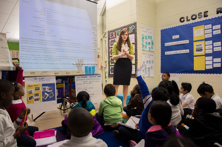 GW graduate and public school teacher Michelle Johnson leads a classroom lesson
