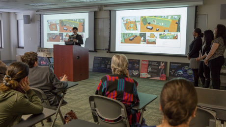 Museum studies students present their ideas for one of the new museum's future exhibits on Chinese textiles.