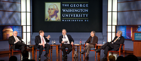 Bill Schneider, Mark Penn, Kenneth Walsh, Stan Greenberg and Ed Goeas discuss pollsters sitting on stage