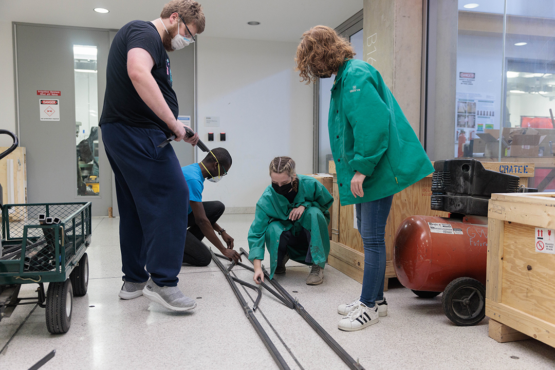 students in the machine shop