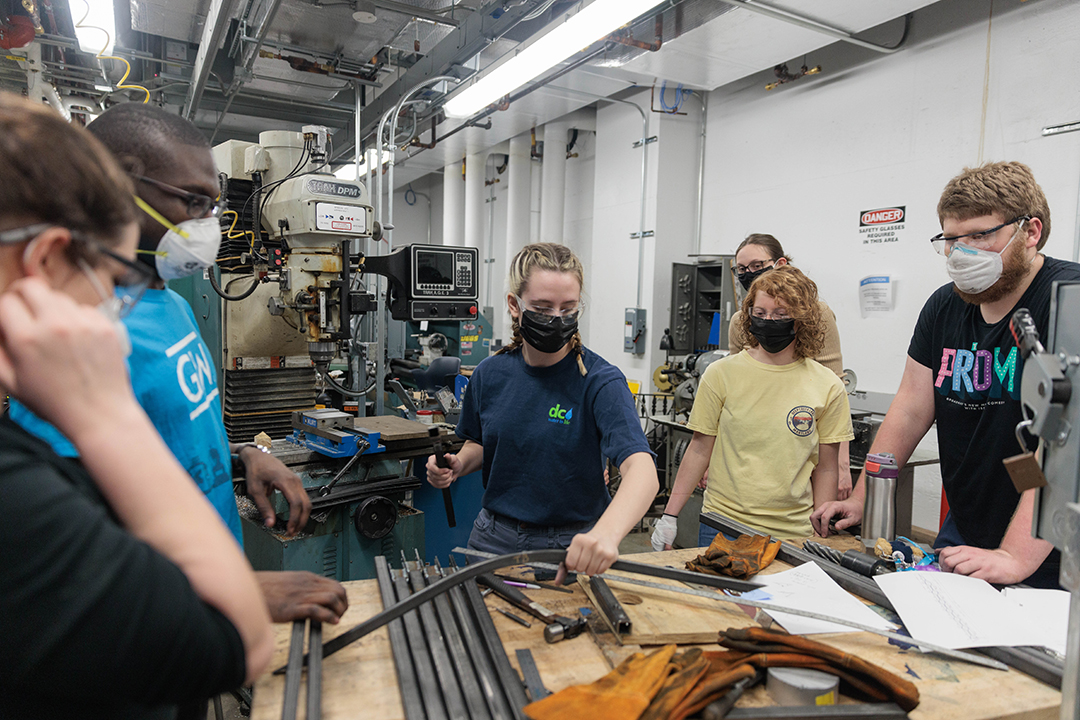 students in the machine shop