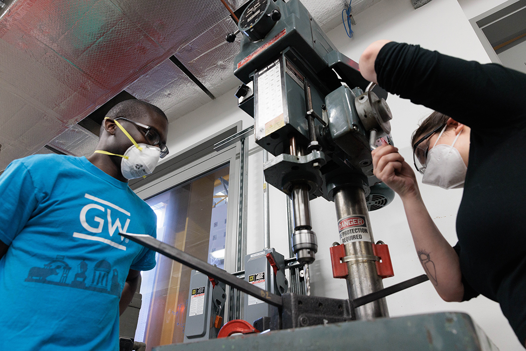 students in the machine shop
