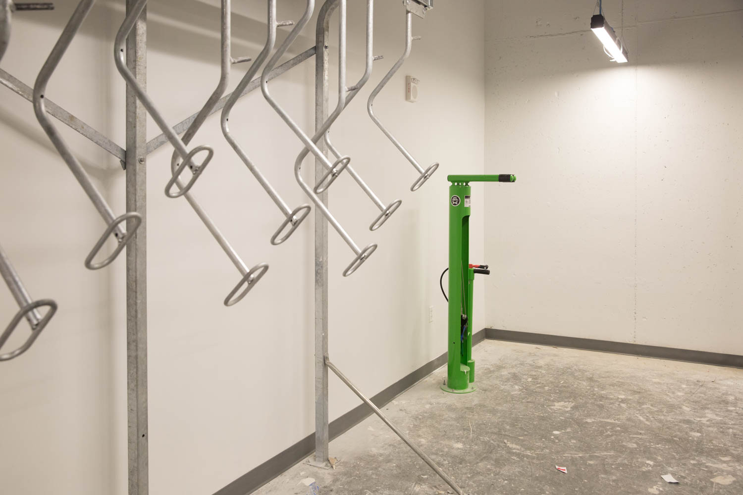 bike storage space where users can hang bikes