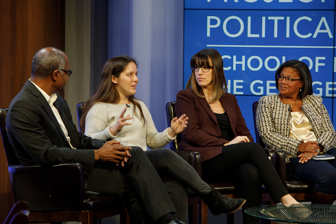 From left: Jeffrey Blount, Samira Baird, Crystal Benton and Chrissie McHenry discuss the ethics of various types of political co