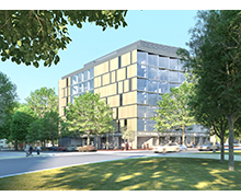 Exterior of rendering of the new School of Public Health and Health Policy building 