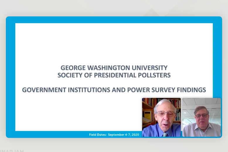 Founding GSPM Dean Christopher Arterton and pollster Mark Penn presented the poll remotely.