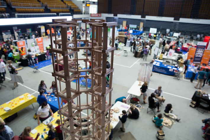 Educational tools like these architectural KEVA blocks dominated he floor of the Charles E. Smith Center during Share Fair 2015.