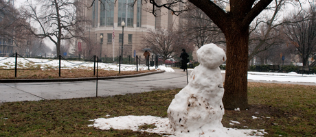 melting snowman in Washington Circle