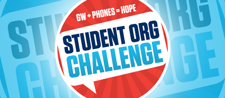 graphical representation of button with Student Org Challenge, GW + Phones = Hope