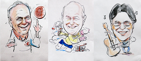 Wall of Fame caricatures including Jack Kvancz and Steve Knapp