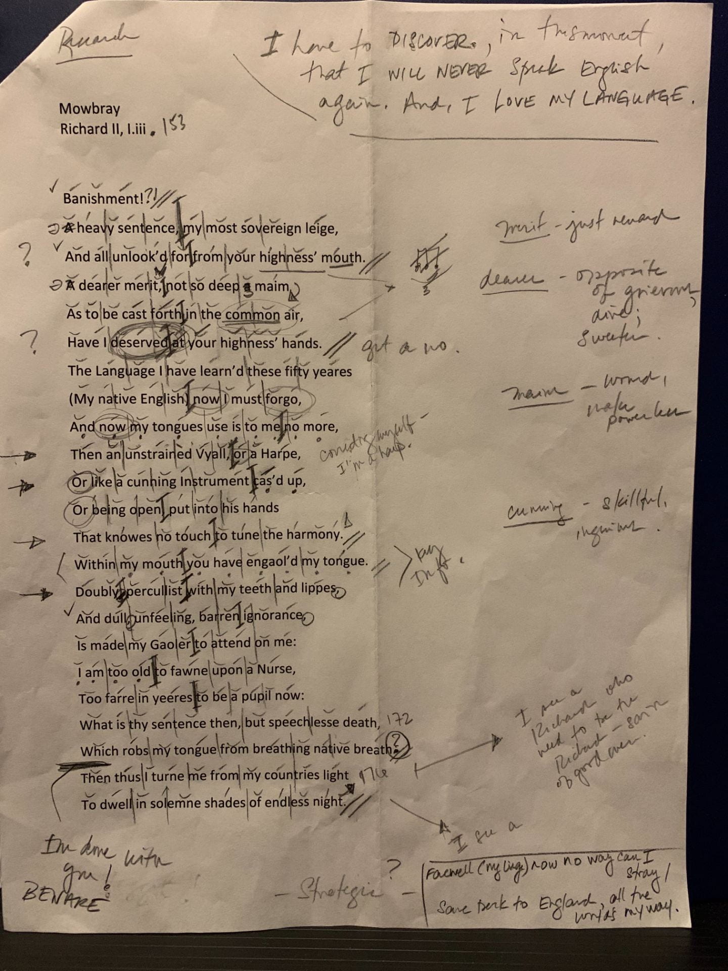 Image of marked-up page from script