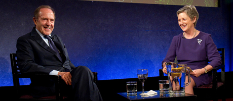 Mortimer Zuckerman and Diana B. Henriques speak at event
