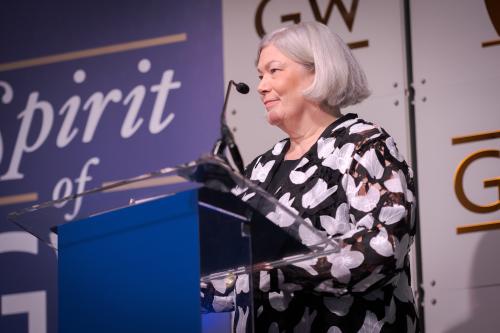 President Ellen M. Granberg speaks at the Spirit of GW Awards. 