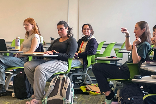 Students in Holden Thorp's Unreasonable Doubt class. From left Raven Belson, Grace Santos, Maria Walley and Nicole Morris.