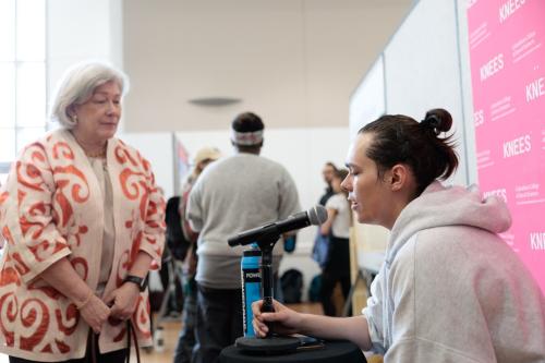 GW President Granberg with senior MC Daubendiek at CCAS Research Showcase
