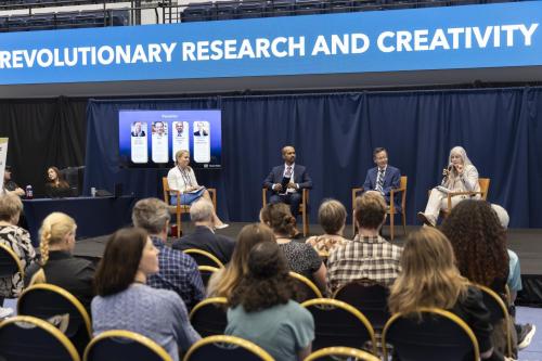 Speakers discuss cancer treatment and the immune system on the InnovationFest festival stage. (Lily Speredelozzi/GW Today)