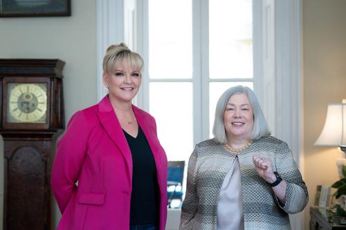 Jacki Cisneros (left) met with GW President Ellen M. Granberg in 2