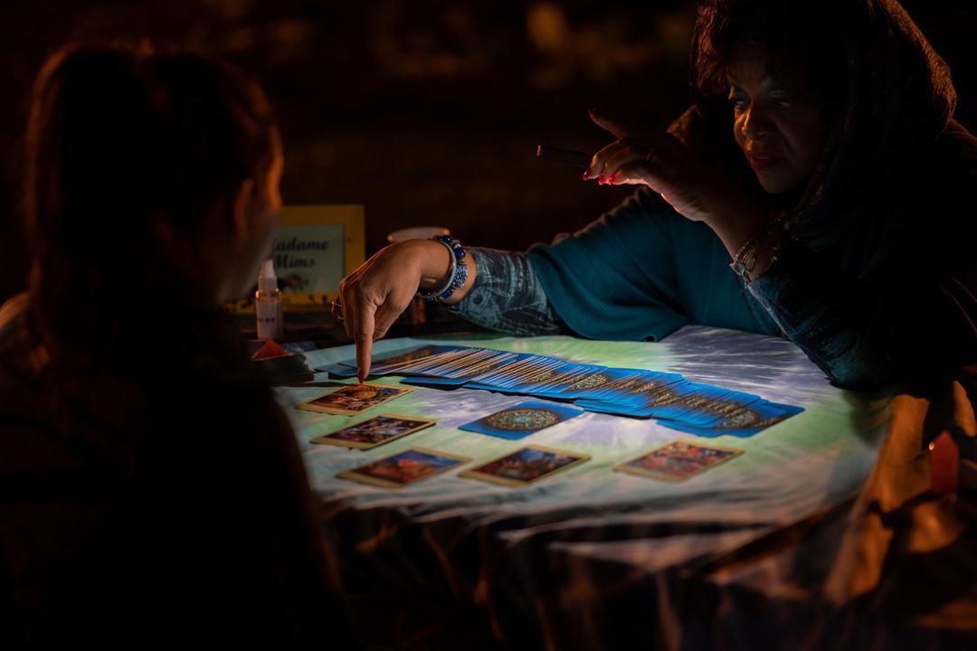 Students getting tarot cards read