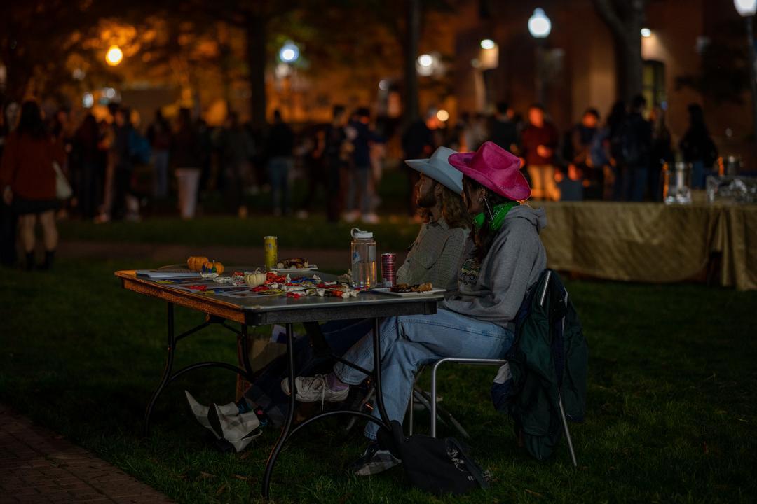 Students selling halloween crafts