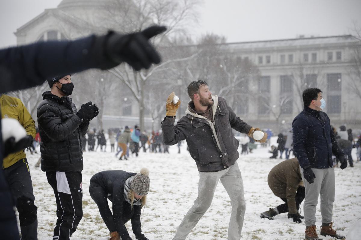 Snowbal fight in Foggy Bottom
