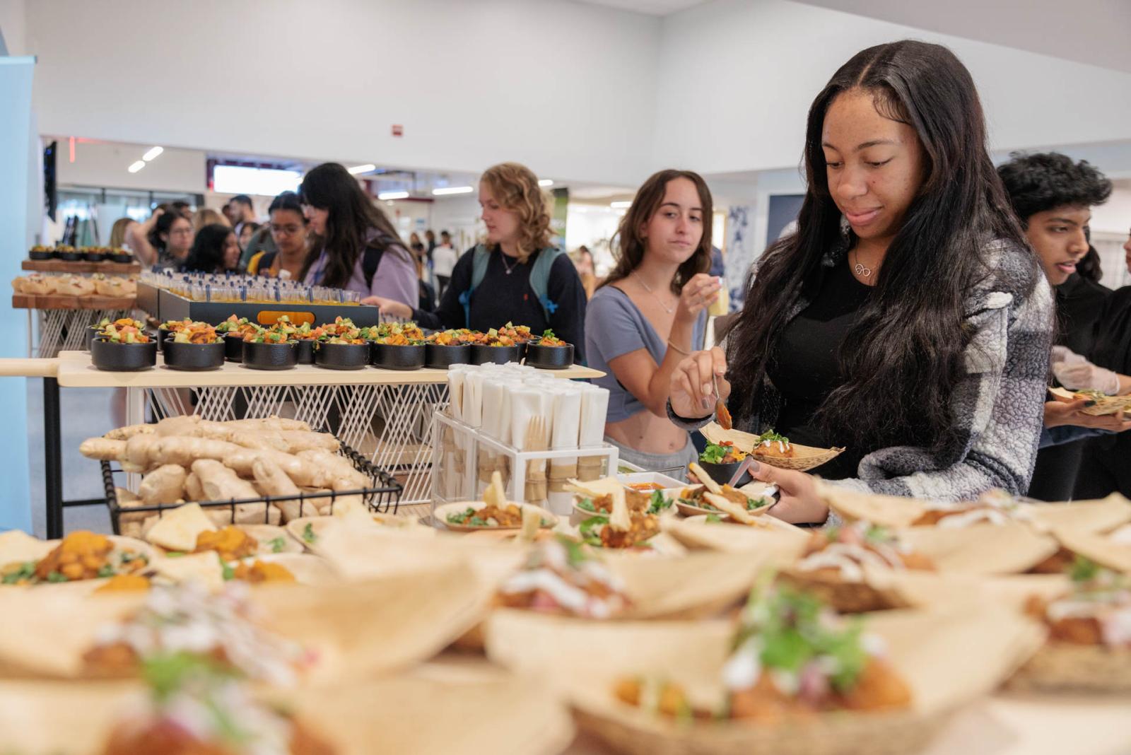 Students look over the cuisine options.
