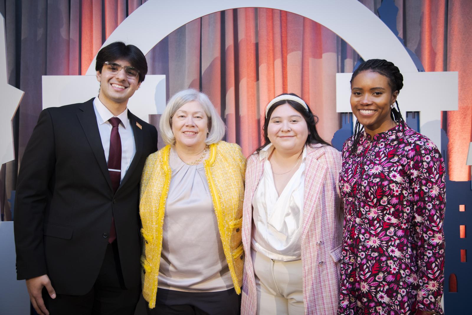 President Ellen Granberg with student speakers from the annual Celebration of Scholarships and Fellowships Dinner.