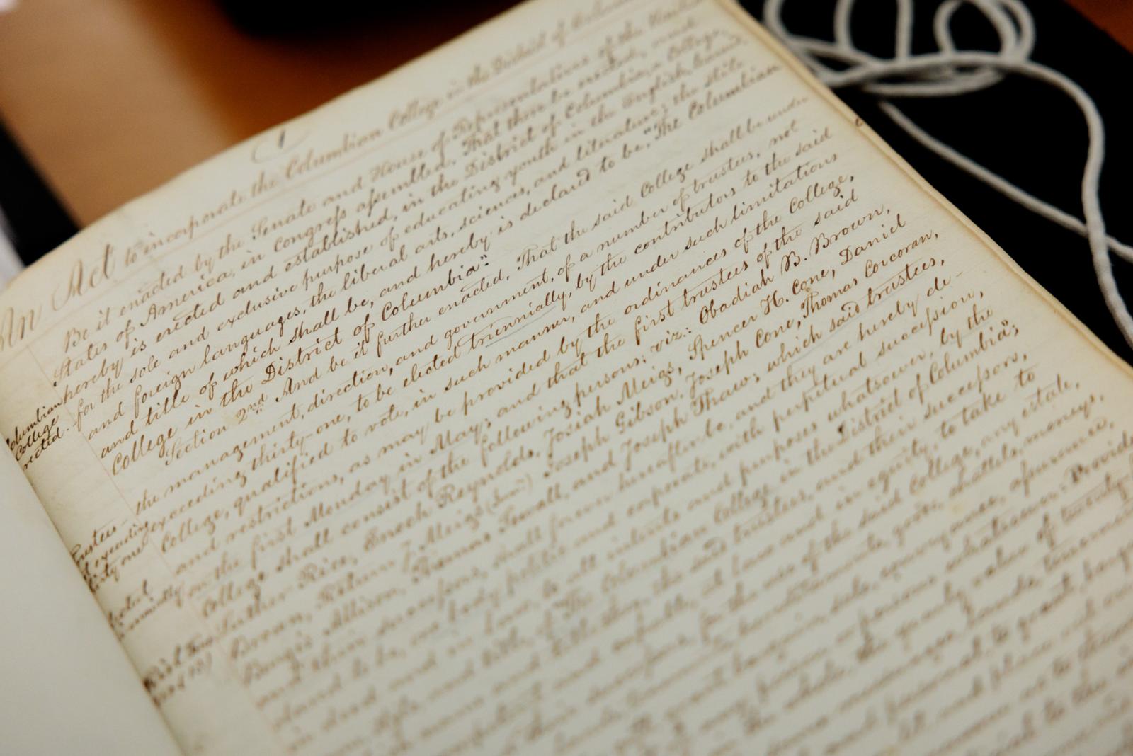 Handwritten copy of the act to incorporate the Columbian College in the District of Columbia
