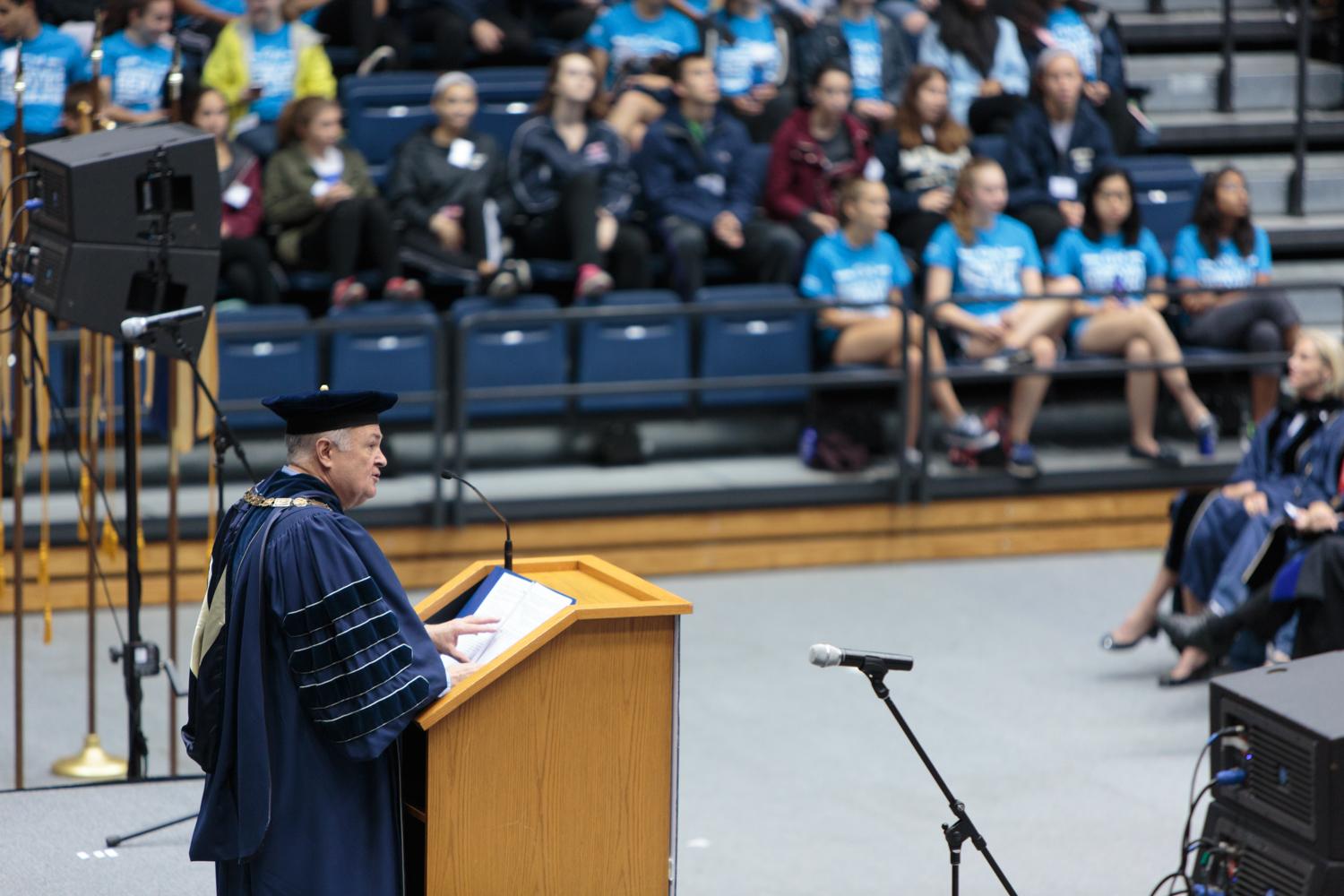 GW President Knapp speaks at Convocation. (Photo: William Atkins)
