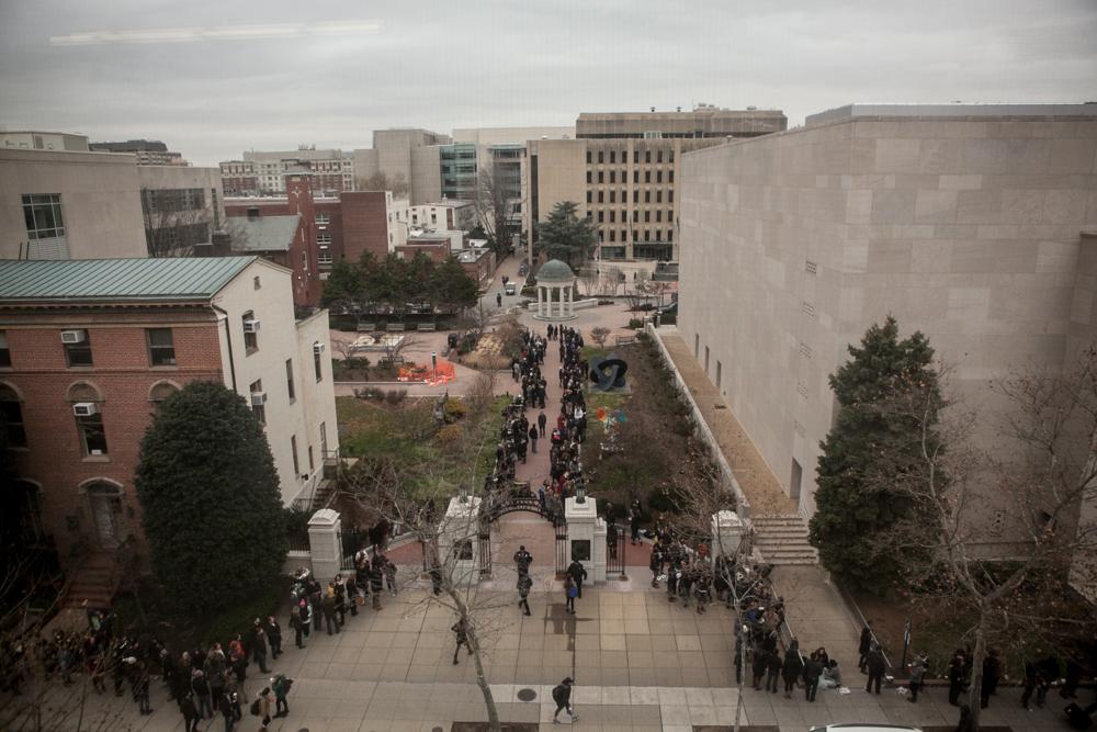 Students wait in line to get into 'The Colbert Report.'