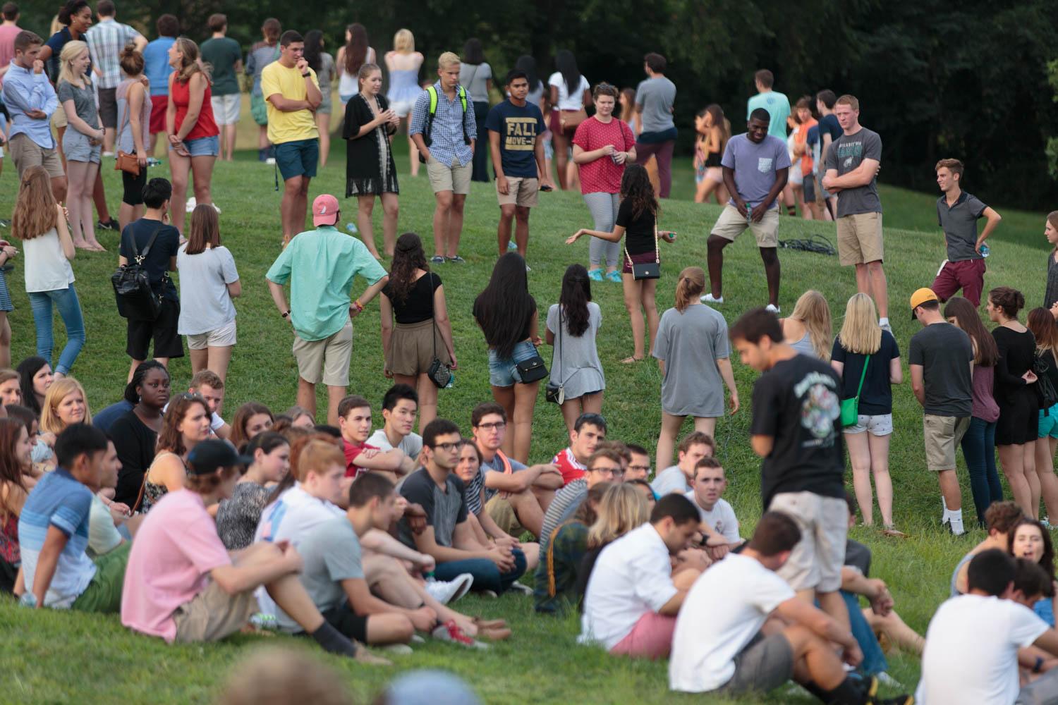 Students gathered by floor to review expectations and responsibilities and get to know one another.
