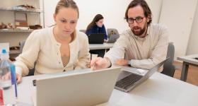 Douglas Crawford works with Abbie McGrann, an interior architecture student