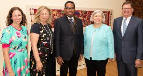 From left: Eliza Ward, development director for the museum; Vice President of Development and Alumni Relations Donna Arbide; Provost Christopher Alan Bracey; President Granberg; Bruce Baganz, chairman of The Textile Museum board of trustees and co-chair of The George Washington University board. (Photo: Dave Scavone)