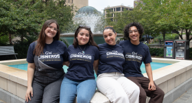 From left, project coordinators Annabelle Manzo and Jacqueline Dioses with student researchers Georgette Encinas and Christopher Flores-Moreno. (Photo: Cisneros Hispanic Leadership Institute)