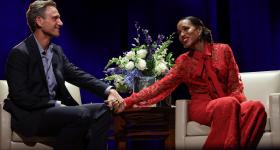 'Scandal' co-stars Kerry Washington and Tony Goldwyn converse onstage at Lisner Auditorium
