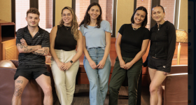 From left, Wyatt Singer, Gabriela Soto-Cotto, Erica Lorenzana, Sasha Silva and Clarissa Brown were among the students who attended the year’s first LALSA meeting. 