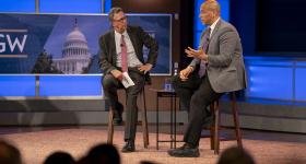 Sen. Cory Booker (D-N.J.) and GW’s Frank Sesno discussed how to heal the political divide in the United States at the inaugural event for The Sesno Series.