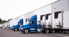 Trucks near a warehouse