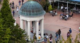 Bird's eye view of the tempietto on Kogan Plaza.
