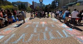 Students decked out Kogan Plaza for Meet La Familia 2023. (Courtesy Adriana Hernandez)