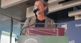 Stacy Dean speaks at a Food Tank and James Beard Foundation event during Climate Week NYC. (Courtesy Tara Scully). 