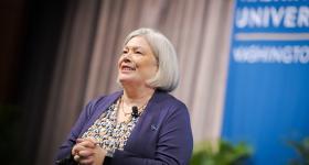 President Ellen M. Granberg at the podium.
